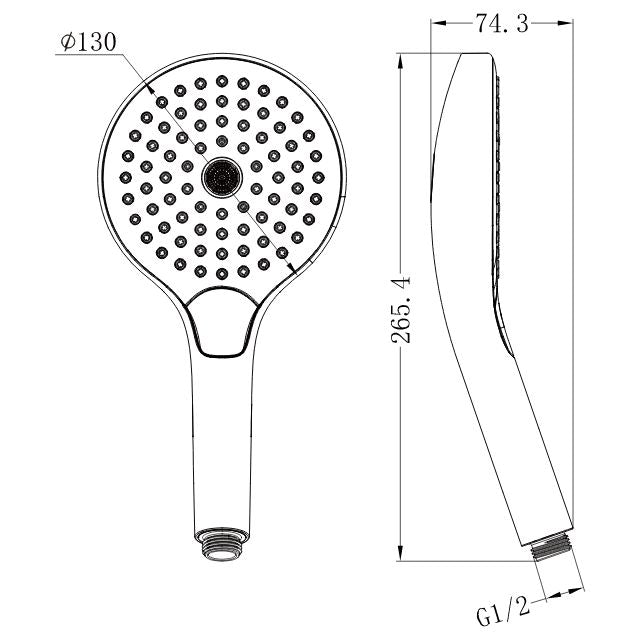 Technical Drawing Nero Air Hand Shower II Matte BlackNR508002MB - The Blue Space