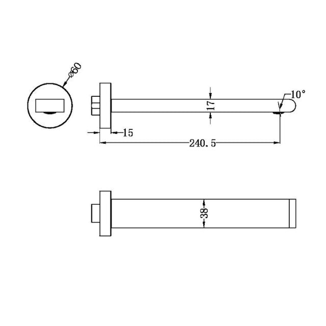Technical Drawing Nero Bianca Fixed Basin/Bath Spout Only 240mm Brushed Nickel NR321503bBN - The Blue Space