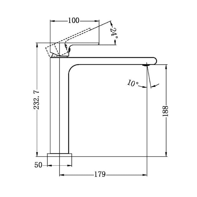 Technical Drawing Nero Bianca Mid Tall Basin Mixer Gun Metal NR321501dGM - The Blue Space