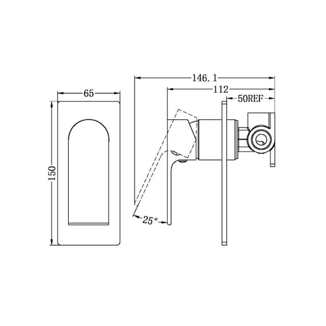 Technical Drawing Nero Bianca Shower Mixer Brushed Gold NR321511BG - The Blue Space