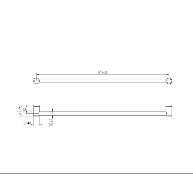 Technical Drawing Nero Mecca Care 25mm Grab Rail 900mm Gunmetal NRCR2530GM - The Blue Space