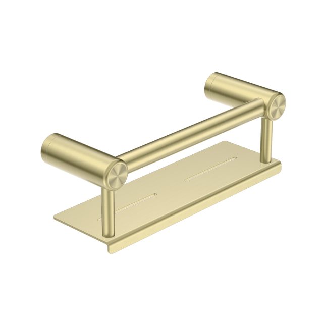 Nero Mecca Care 25mm Grab Rail With Shelf 300mm Brushed Gold NRCR2512CBG - The Blue Space
