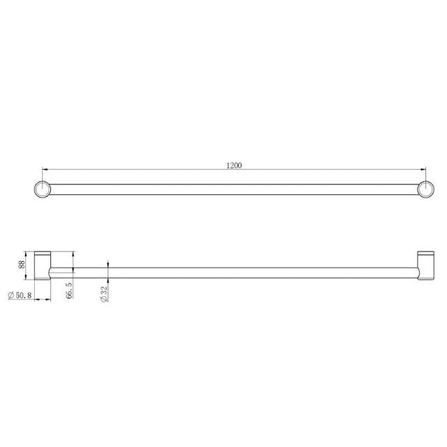 Technical Drawing Nero Mecca Care 32mm Grab Rail 1200mm Gunmetal NRCR3248GM - The Blue Space