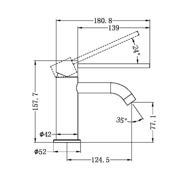 Technical Drawing Nero Mecca Care Basin Mixer Matte Black NR221901dMB - The Blue Space