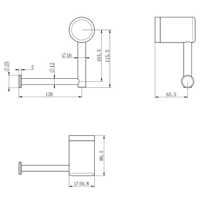 Technical Drawing Nero Mecca Care Heavy Duty Toilet Roll Holder Brushed Gold NRCR3286BG - The Blue Space
