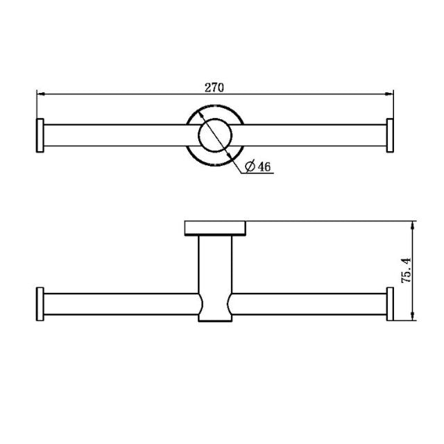 Technical Drawing Nero Mecca Double Toilet Roll Holder Gun Metal NR1986dGM - The Blue Space