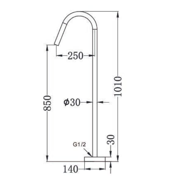 Technical Drawing Nero Mecca Freestanding Bath Spout Only Matte White NR221903aMW - The Blue Space