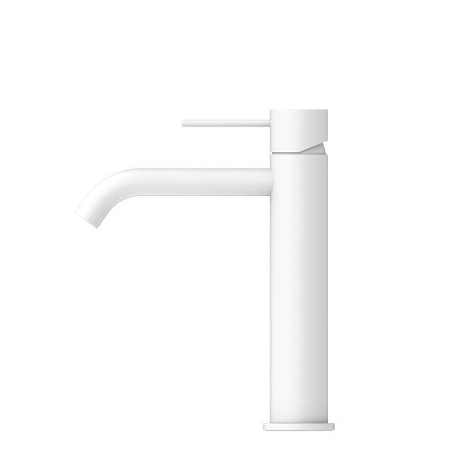 Side View Nero Mecca Mid Tall Basin Mixer Matte White - NR221901EMW - The Blue Space
