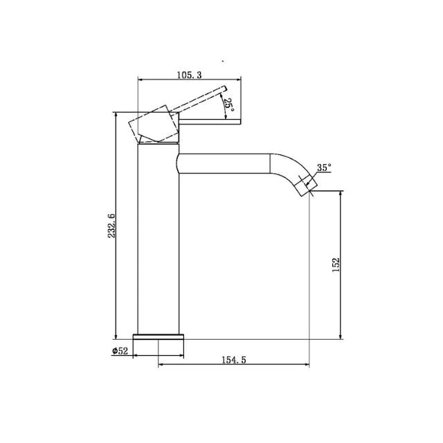 Technical Drawing Nero Mecca Mid Tall Basin Mixer Matte White - NR221901EMW - The Blue Space