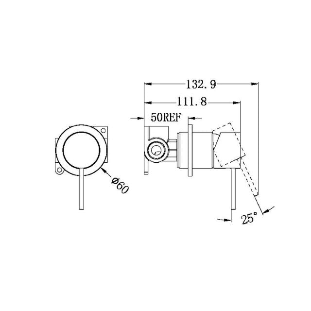 Technical Drawing Nero Mecca Shower Mixer 60mm Plate Chrome NR221911HCH - The Blue Space
