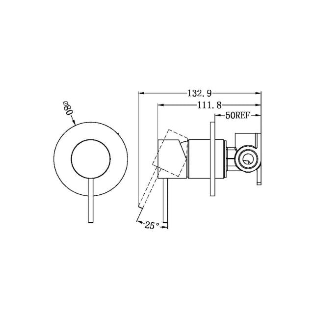 Technical Drawing Nero Mecca Shower Mixer 80mm Plate Brushed Bronze NR221911BZ = The Blue Space