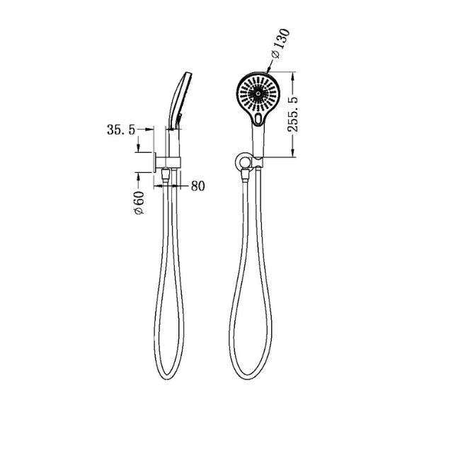 Technical Drawing Nero Mecca Shower on Bracket Gun Metal - NR221905cGM - The Blue Space