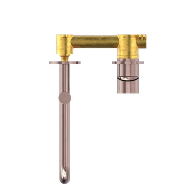 Buy Online Nero Mecca Wall Basin/Bath Mixer Set with Swivel Spout Length 225mm in Brushed Bronze NR221910RBZ - The Blue Space