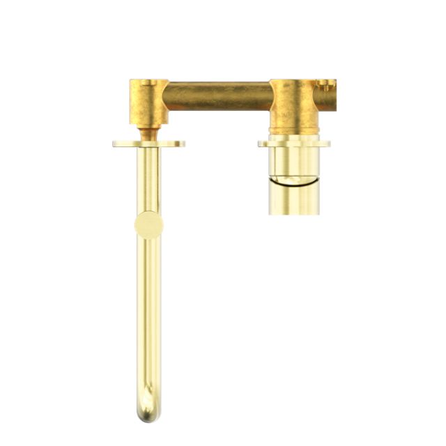 Buy Online Nero Mecca Wall Basin/Bath Mixer Set with Swivel Spout Length 225mm in Brushed Gold NR221910RBG - The Blue Space
