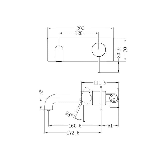 Technical Drawing Nero Mecca Wall Basin Mixer 160mm Spout Brushed Bronze - NR221910a160BZ - The Blue Space