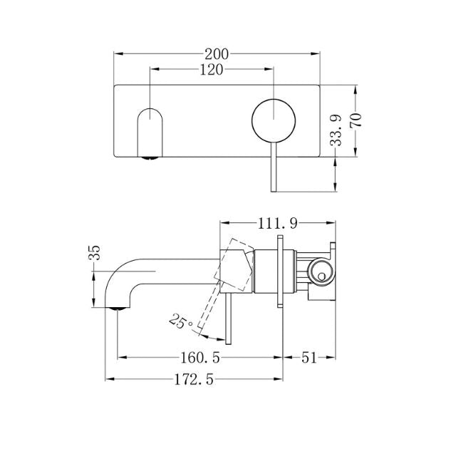Technical Drawing Nero Mecca Wall Basin Mixer 160mm Spout Matte White - NR221910a160MW - The Blue Space
