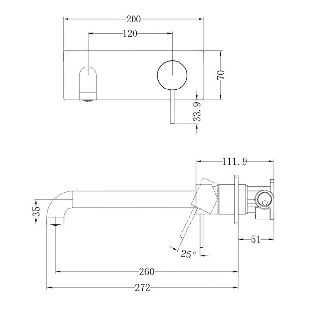 Technical Drawing Nero Mecca Wall Basin Mixer 260mm Spout Brushed Bronze - NR221910a260BZ - The Blue Space