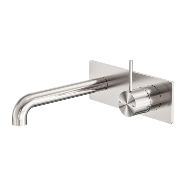 Nero Mecca Wall Basin/Bath Mixer Handle Up 120mm Brushed Nickel