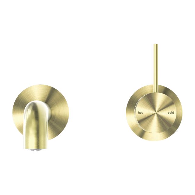 Buy Online Nero Mecca Wall Basin Mixer Separate Backplate Handle Up 120mm Spout Brushed Gold - NR221910D120BG - The Blue Space