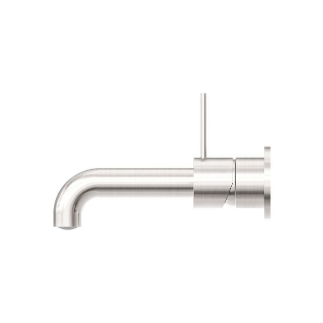 Buy Online Nero Mecca Wall Basin Mixer Separate Backplate Handle Up 120mm Spout Brushed Nickel - NR221910D120BN - The Blue Space