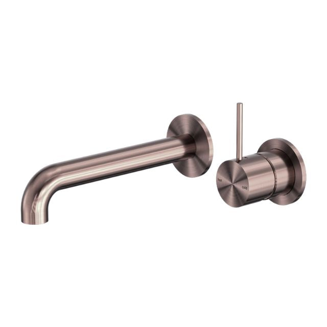 Nero Mecca Wall Basin/Bath Mixer Separate Back Plate Handle Up 230mm Brushed Bronze