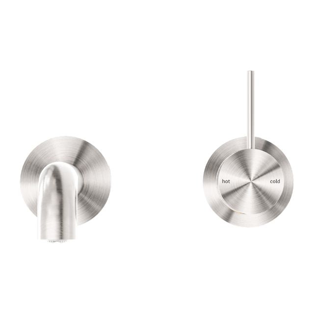 Buy Online Nero Mecca Wall Basin Mixer Separate Backplate with Handle Up Wall Mixer and 260mm Spout - Brushed Nickel - NR221910D260BN - The Blue Space