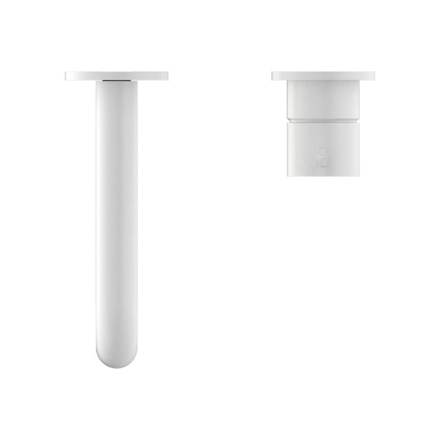 Buy Now Nero Mecca Wall Basin Mixer Separate Backplate with Handle Up Wall Mixer and 260mm Spout - Matte White - NR221910D260MW - The Blue Space