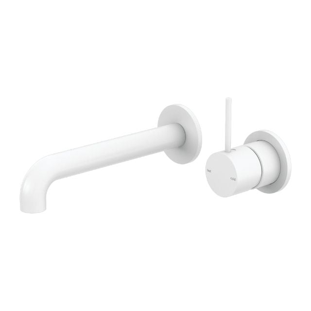 Nero Mecca Wall Basin Mixer Separate Backplate with Handle Up Wall Mixer and 260mm Spout - Matte White - NR221910D260MW - The Blue Space