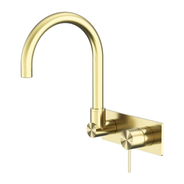 Nero Mecca Wall Basin/Bath Mixer Swivel Spout Brushed Gold