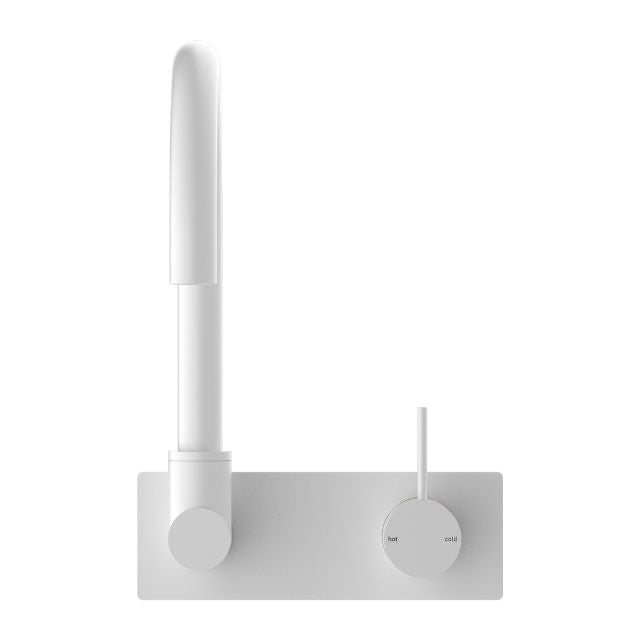 Buy Nero Mecca Wall Basin/Bath Mixer Swivel Spout with Handle Up Wall Mixer in Matte White NR221910PMW - The Blue Space