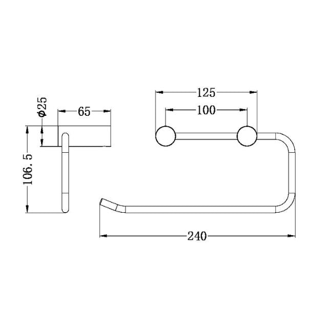 Technical Drawing Nero New Mecca Hand Towel Rail Gun Metal NR2380GM - The Blue Space