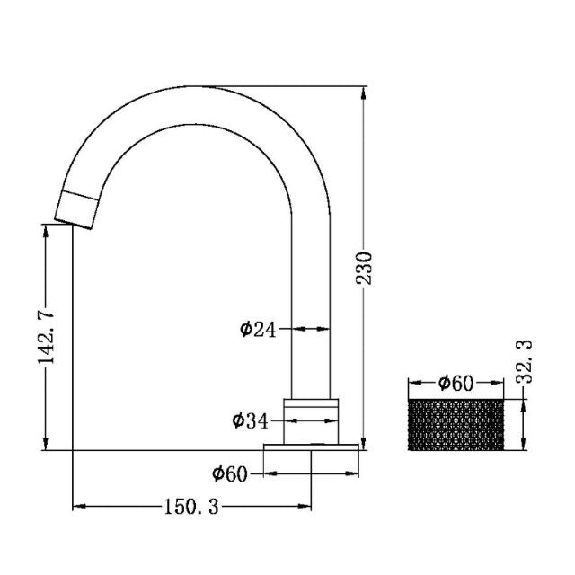 Technical Drawing Nero Opal Progressive Basin Set Brushed Nickel NR252001BN - The Blue Space