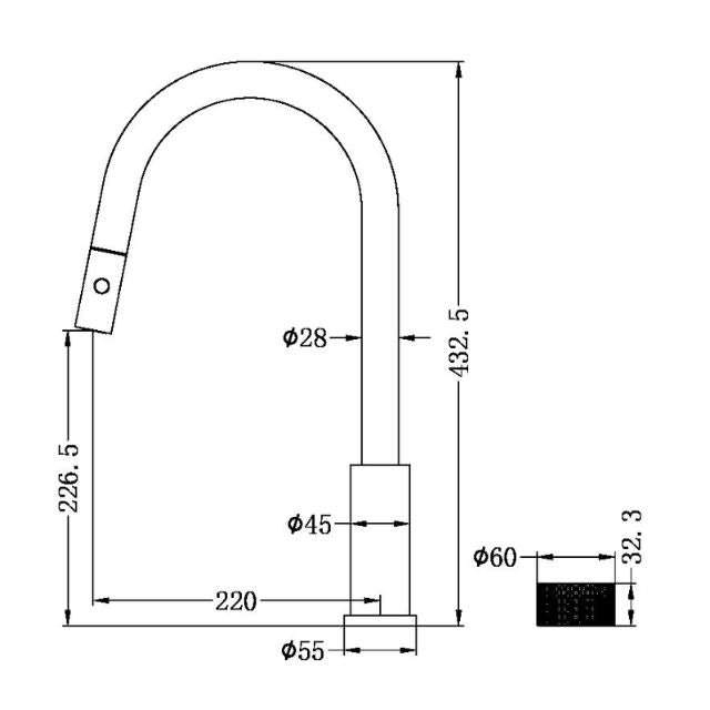 Technical Drawing Nero Opal Progressive Pull Out Kitchen Set Graphite NR252008GR - The Blue Space