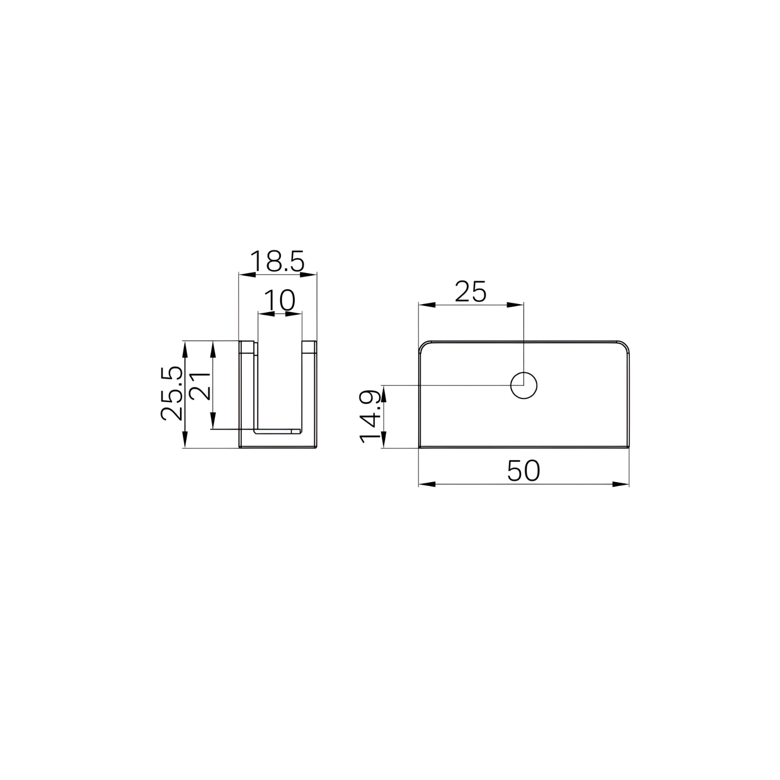 Technical Drawing Nero Shower U-Shaped Bracket 10mm Glass Matte Black NRSH203aMB - The Blue Space