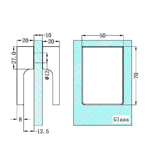 Technical Drawing Nero Square Shower Knob Handle Brushed Nickel NRSH302aBN - The Blue Space