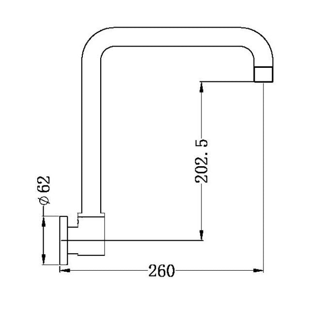 Technical Drawing Nero X Plus Wall Mounted Swivel Spout Only Matte Black NR201607sMB - The Blue Space