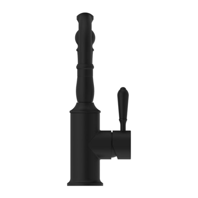 Nero York Basin Mixer Hook Spout With Metal Lever Matte Black