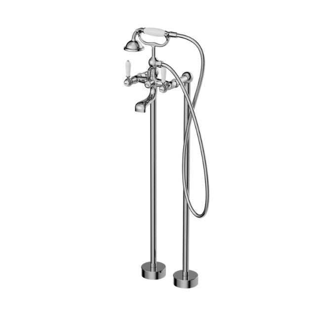 Buy Nero York Freestanding Bath Set With White Porcelain Hand Shower Chrome NR692103a01CH - The Blue Space