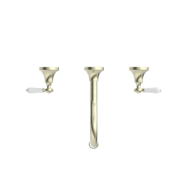 Buy Online Nero York Wall Basin Set With White Porcelain Lever Aged Brass NR692107a01AB - The Blue Space