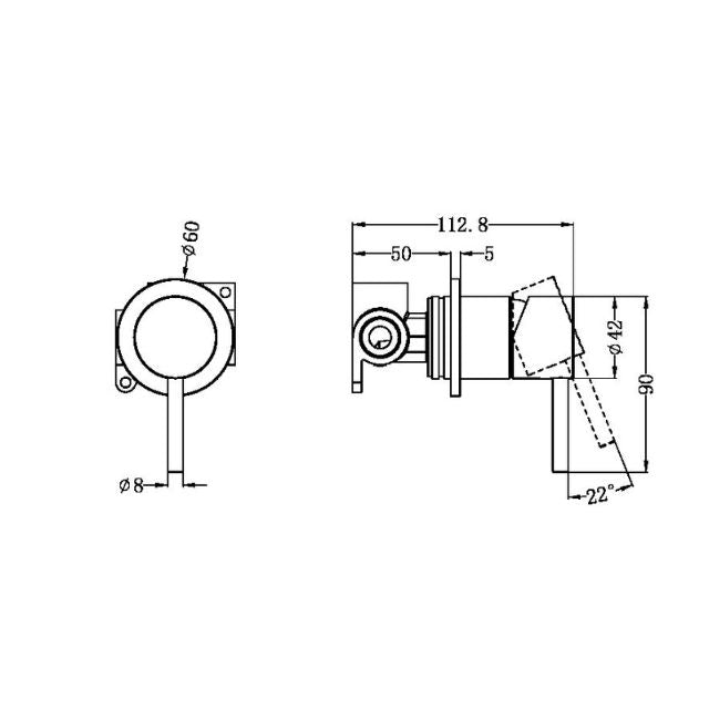 Technical Drawing Nero Zen SS316L Shower Mixer Brushed Gold NR162211BG - The Blue Space