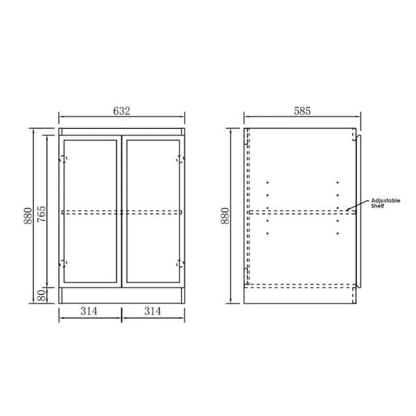 Technical Drawing Otti Bondi White 650mm Mini Laundry Cabinet