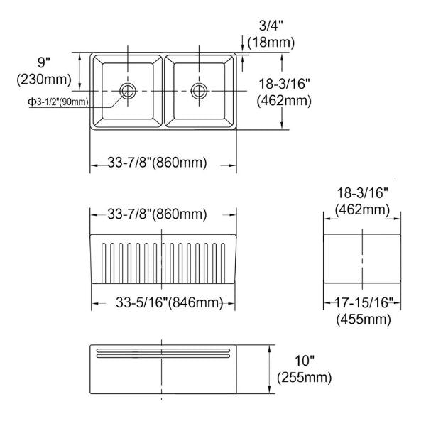 Technical Drawing - MC84455 - Otti Boston Double Butler Sink 845mm