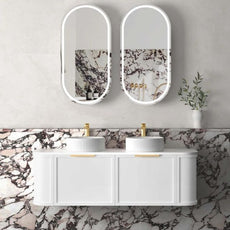 Otti Hampshire 1500mm Curve Wall Hung Vanity Matte White With Pure White Stone Top BOH1500WST-PW - The Blue Space