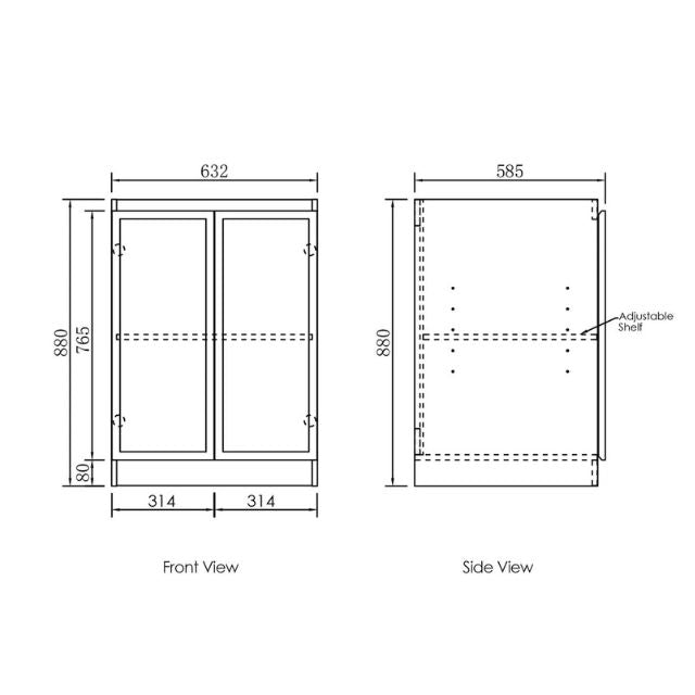Technical Drawing Freestanding Cabinet for Otti Hampshire White 650mm Mini Laundry Cabinet Set - The Blue Space