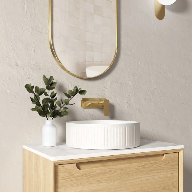 Otti Hudson 400mm Fluted Round Above Counter Basin - White with Matching Tapware and Vanity OT4000CONW - The Blue Space