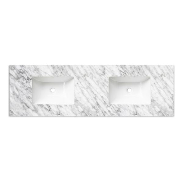 Otti Laguna 1500mm Double Bowl Wall Hung Vanity Natural American Oak - Natural Carrara Marble Top with Undermount Basin