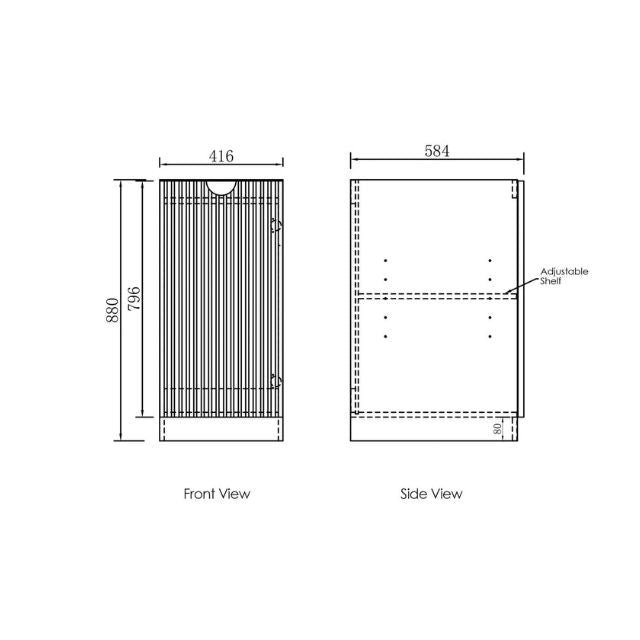 Technical Drawing 416mm Fluted Floor Standing Cabinet For Otti Marlo 1715mm Fluted Laundry Set C - Black - The Blue Space