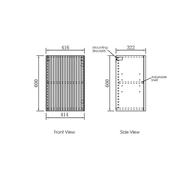 Technical Drawing 416mm Fluted Wall Cabinet For Otti Marlo 1715mm Fluted Laundry Set C - Black - The Blue Space