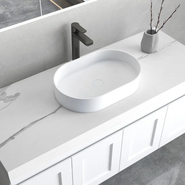 Showcase Otti Noosa 585mm Oval Above Counter Basin - Matte White SSB5838 - The Blue Space