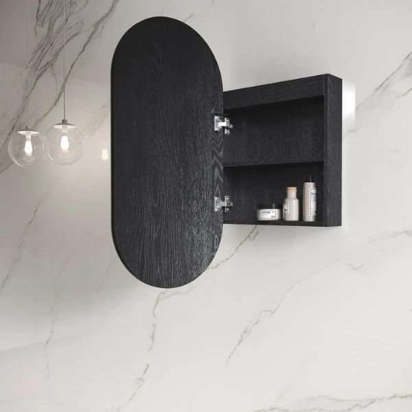 Otti Noosa 900 Oval Shape Led Shaving Cabinet Black Oak LED-SOV9045B